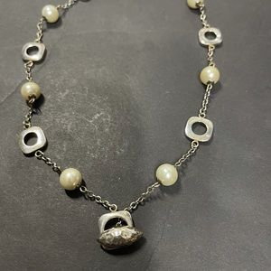 Vintage pearl, squares in sterling silver. Heavy.